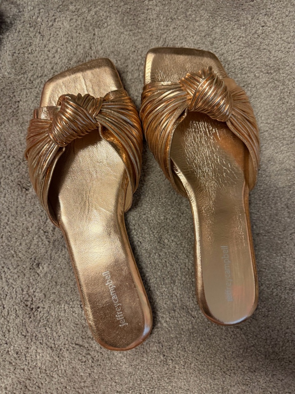 Jeffrey Campbell Metallic Bronze Knot-Front Slide Sandals - Women